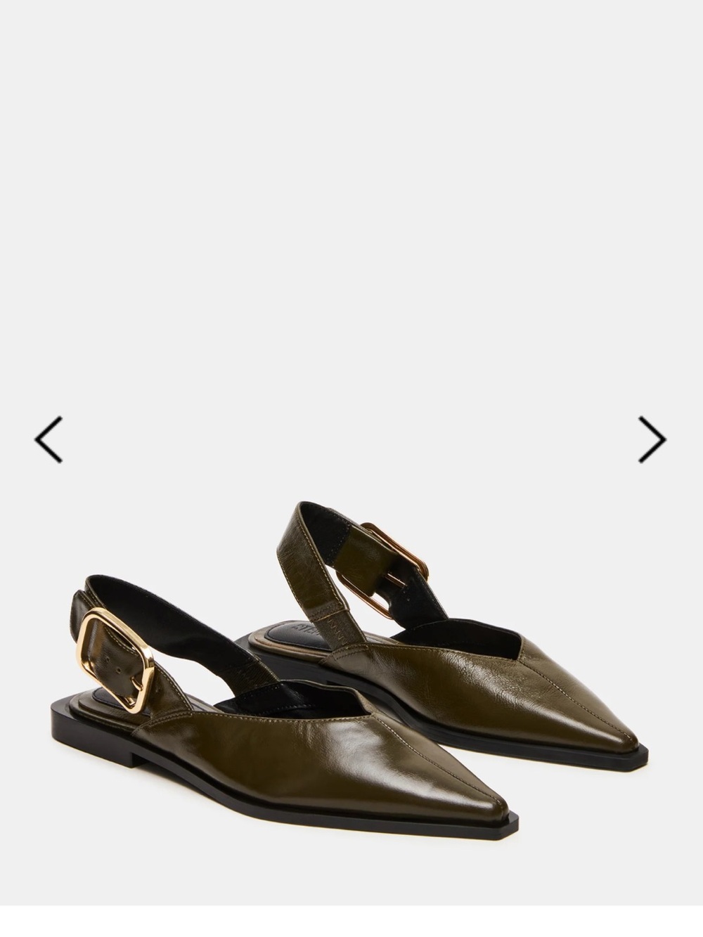 Steve Madden Olive Pointed Slingback Flats with Gold Buckles
